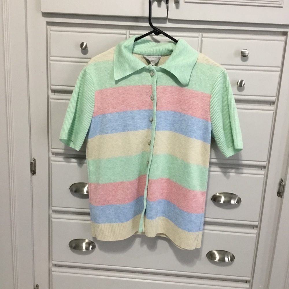 Vintage Pastel NARDIS OF DALLAS Button Up Striped Sweater Top size L